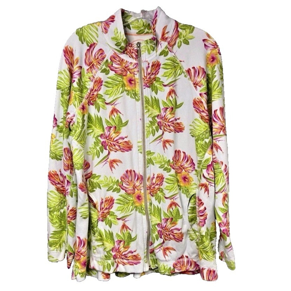 Tommy Bahama XL Woman's Jacket Zip Floral Sporty Golf Tennis Cotton